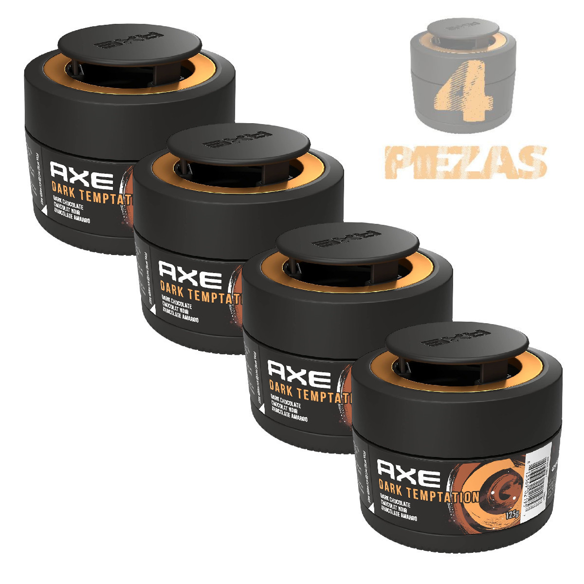 4 Pack Aromatizante Auto AXE GEL Dark Temptation Chocolate.