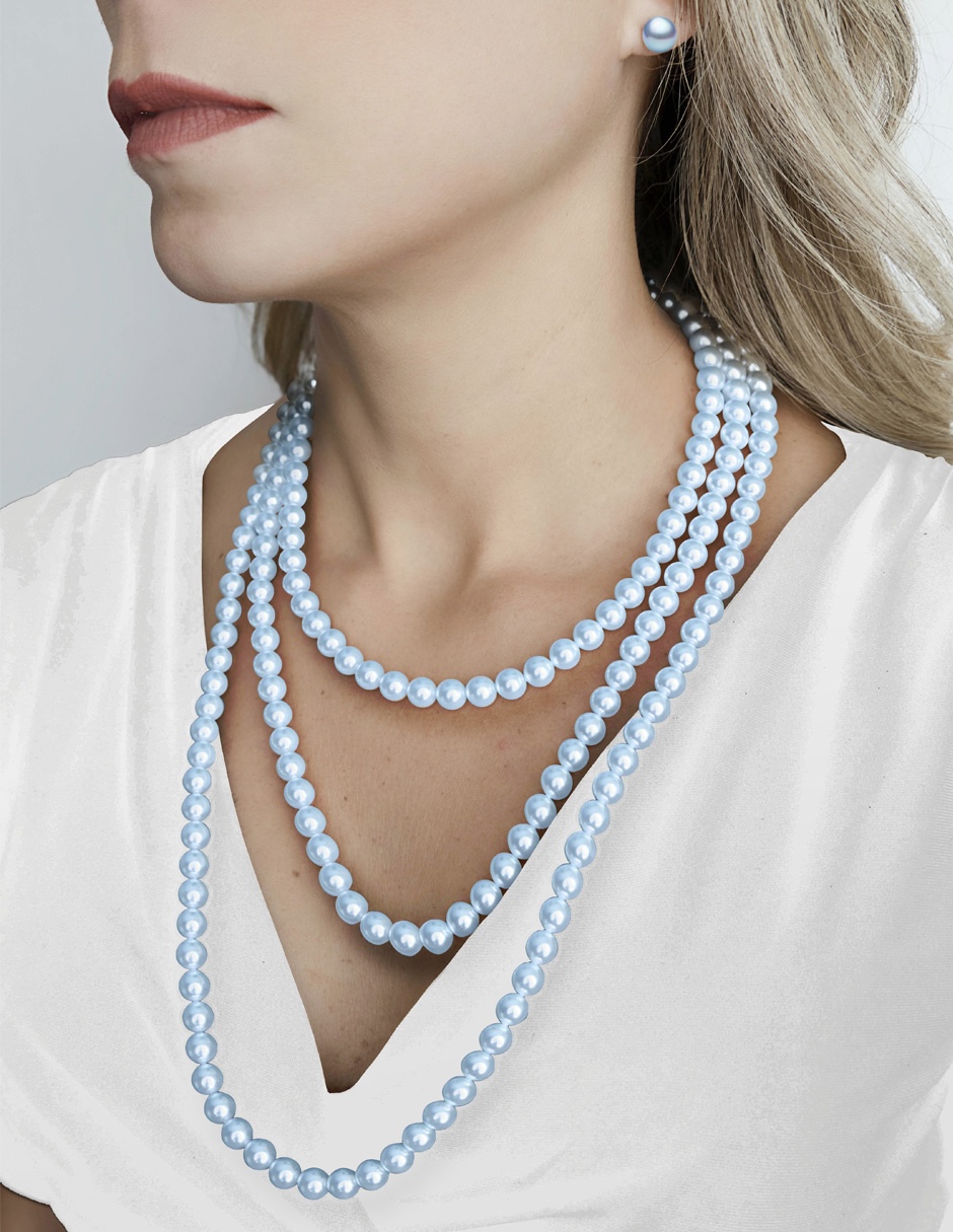 Collar y aretes color Azul Claro Zvezda de plata .925 corte Perlas de cristal