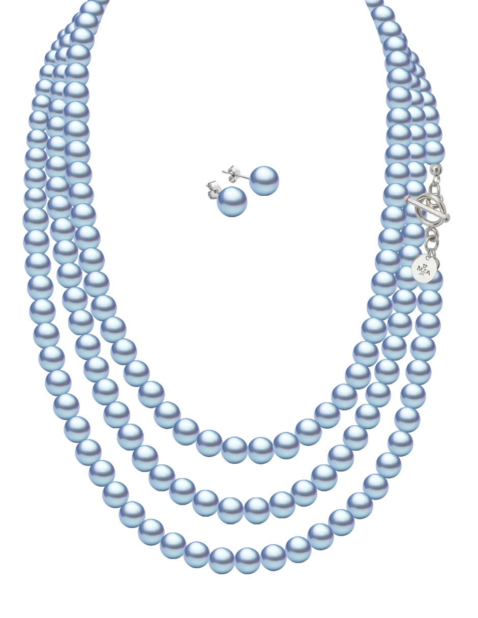 Collar y aretes color Azul Claro Zvezda de plata .925 corte Perlas de cristal