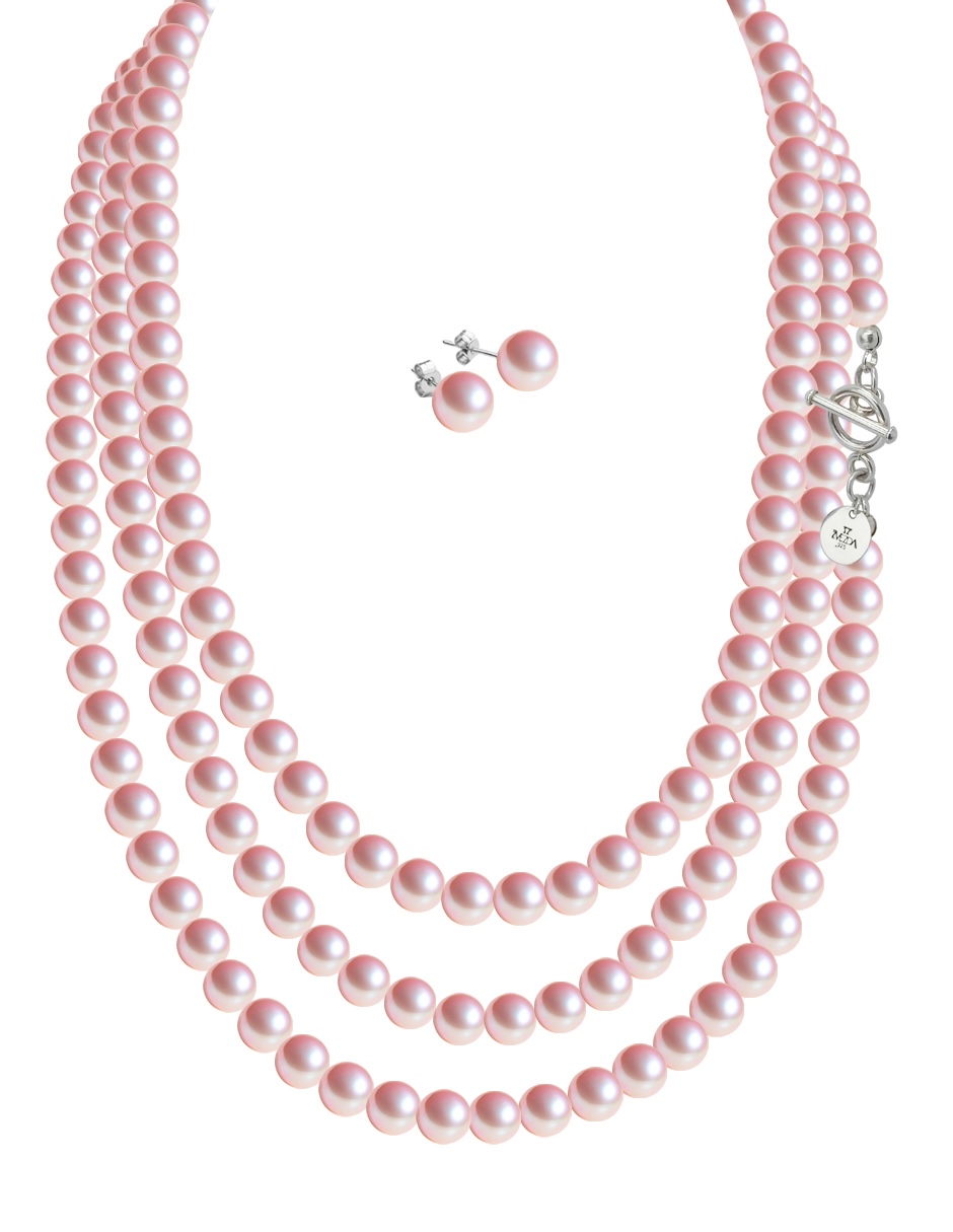 Collar y aretes color Rosa Claro Zvezda de plata .925 corte Perlas de cristal