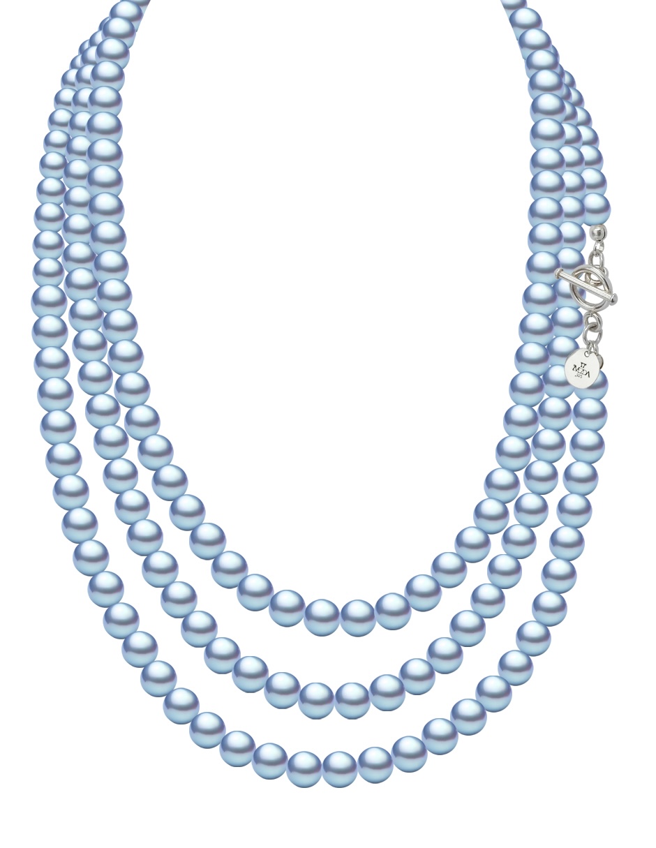 Collar y aretes color Azul Claro Zvezda de plata .925 corte Perlas de cristal