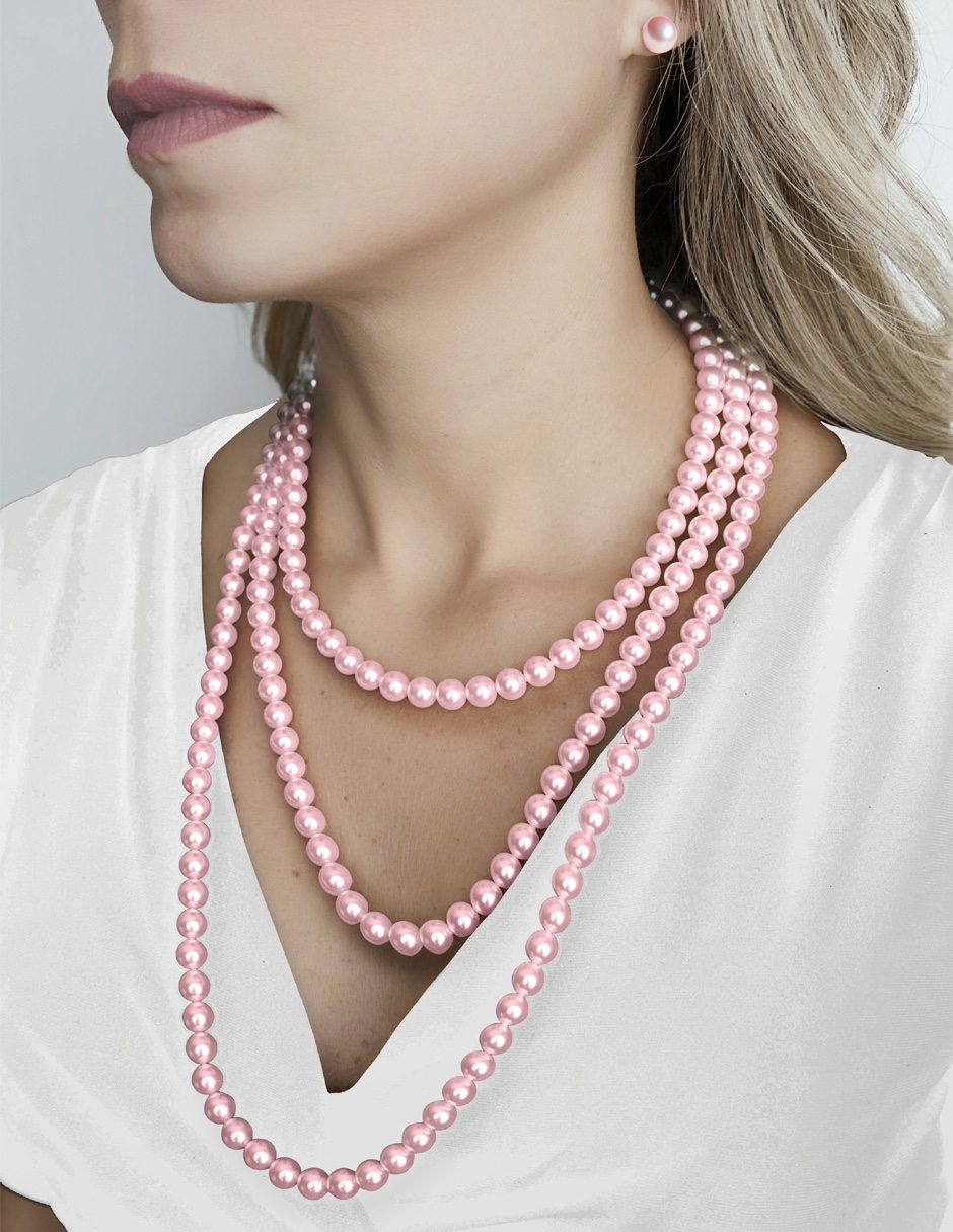 Collar y aretes color Rosa Claro Zvezda de plata .925 corte Perlas de cristal