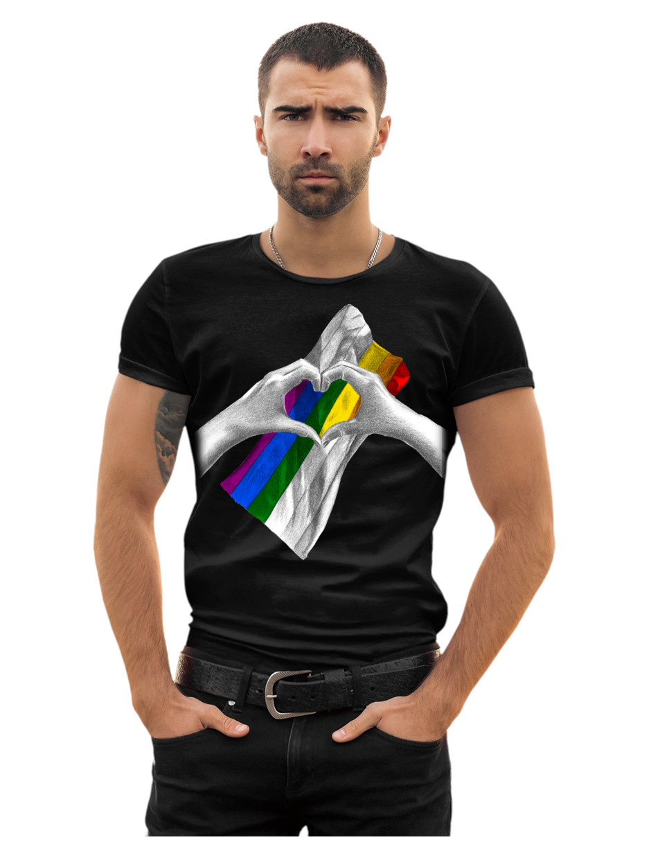 Playera Hombre Orgullo Lgbt Gay Love Pride Corazón Arcoiris San Valentín 14 de febrero 