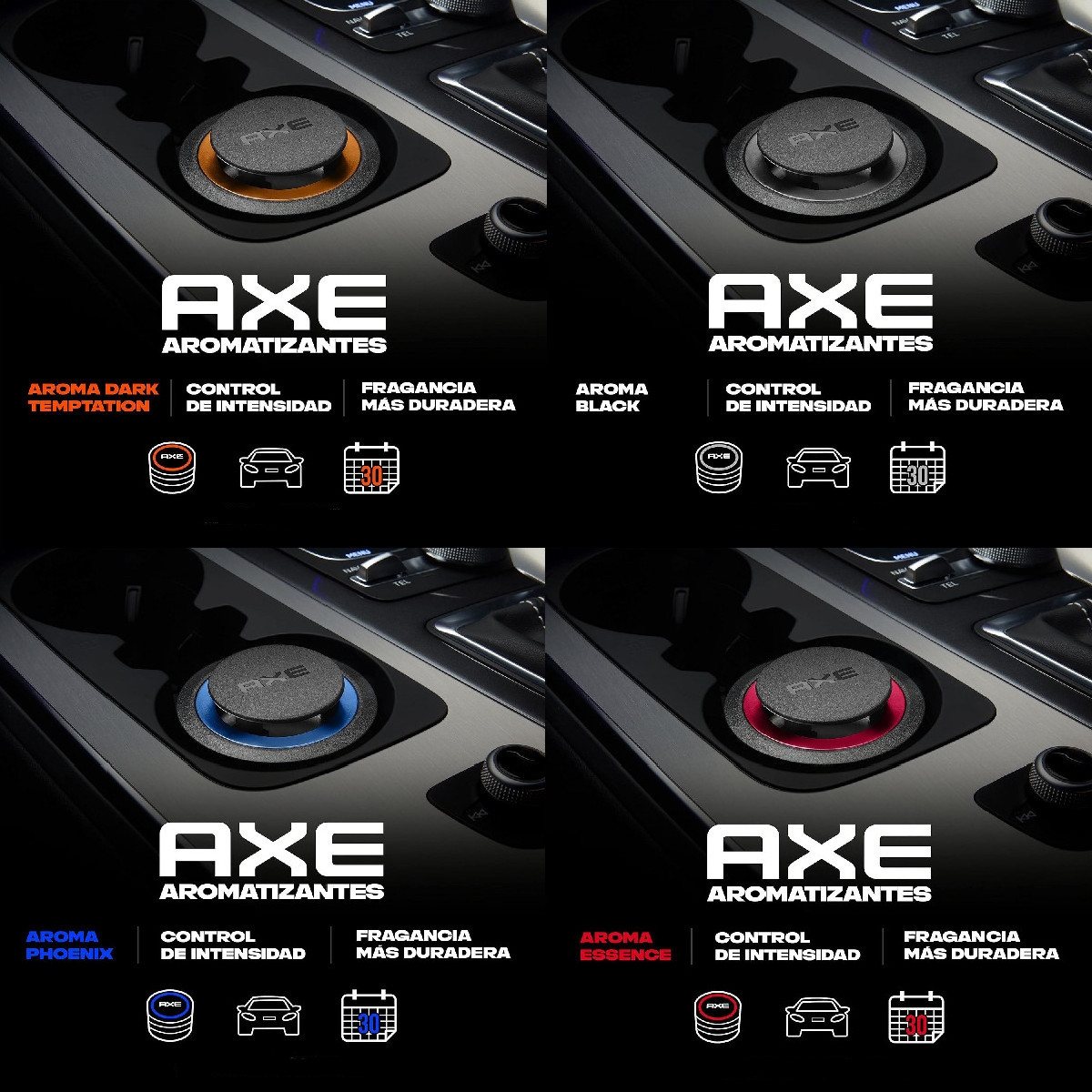 4 Pack Aromatizante Auto AXE GEL Dark 4 Aromas.