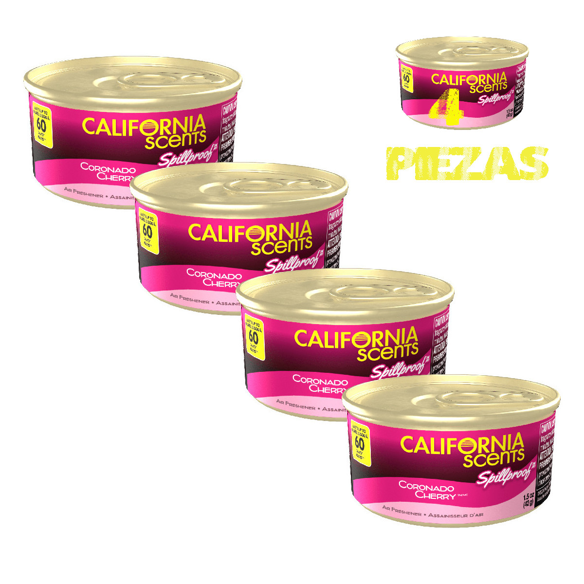 4 Pack Aromatizante Auto California Scents Cherry corcho 60 días.