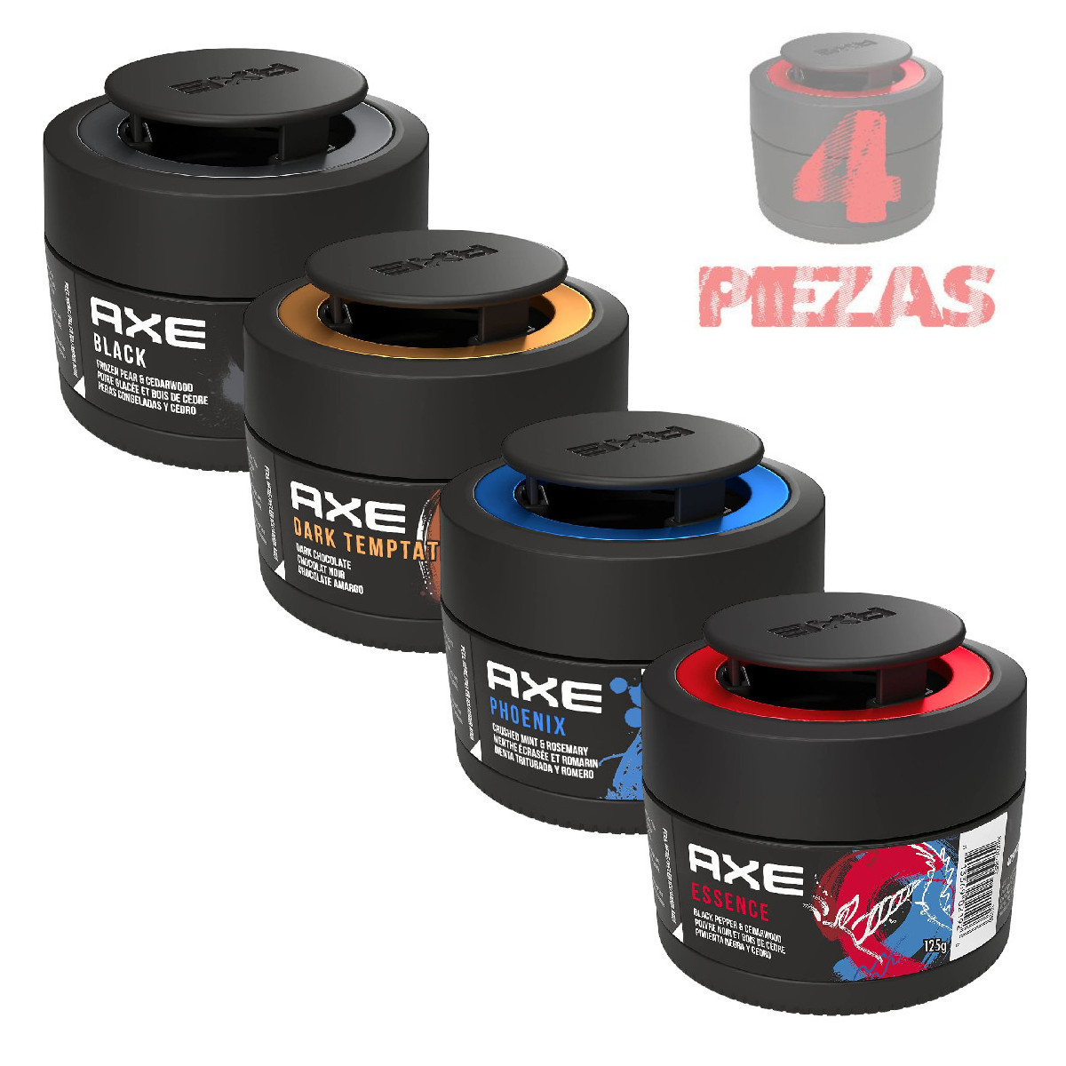 4 Pack Aromatizante Auto AXE GEL Dark 4 Aromas.