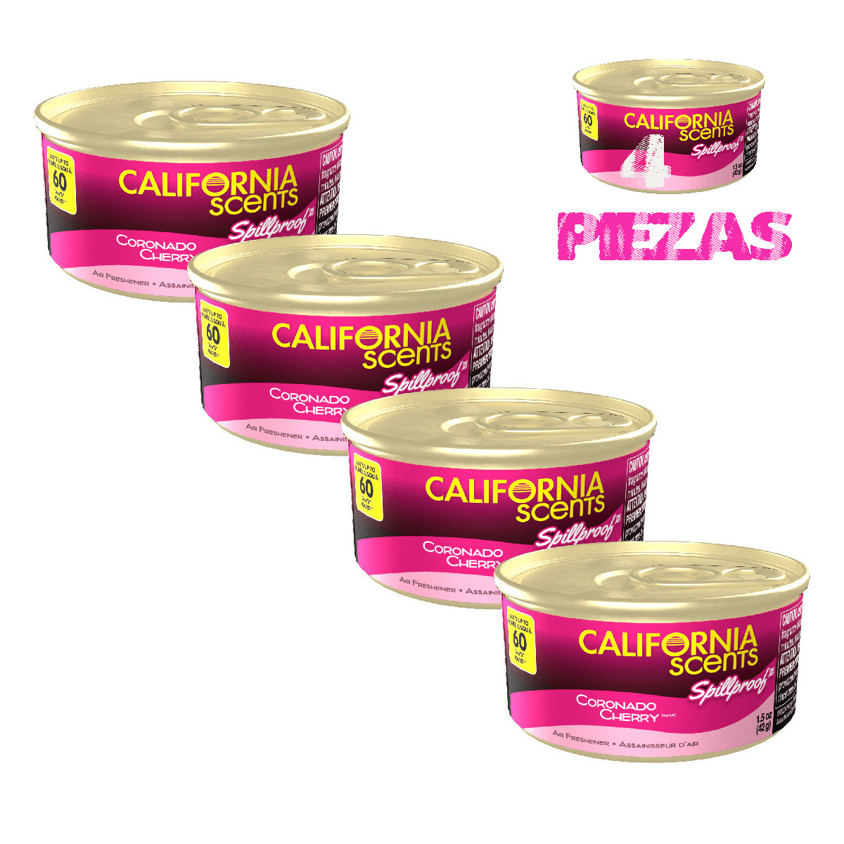 4 Pack Aromatizante Auto California Scents Cherry corcho 60 días.