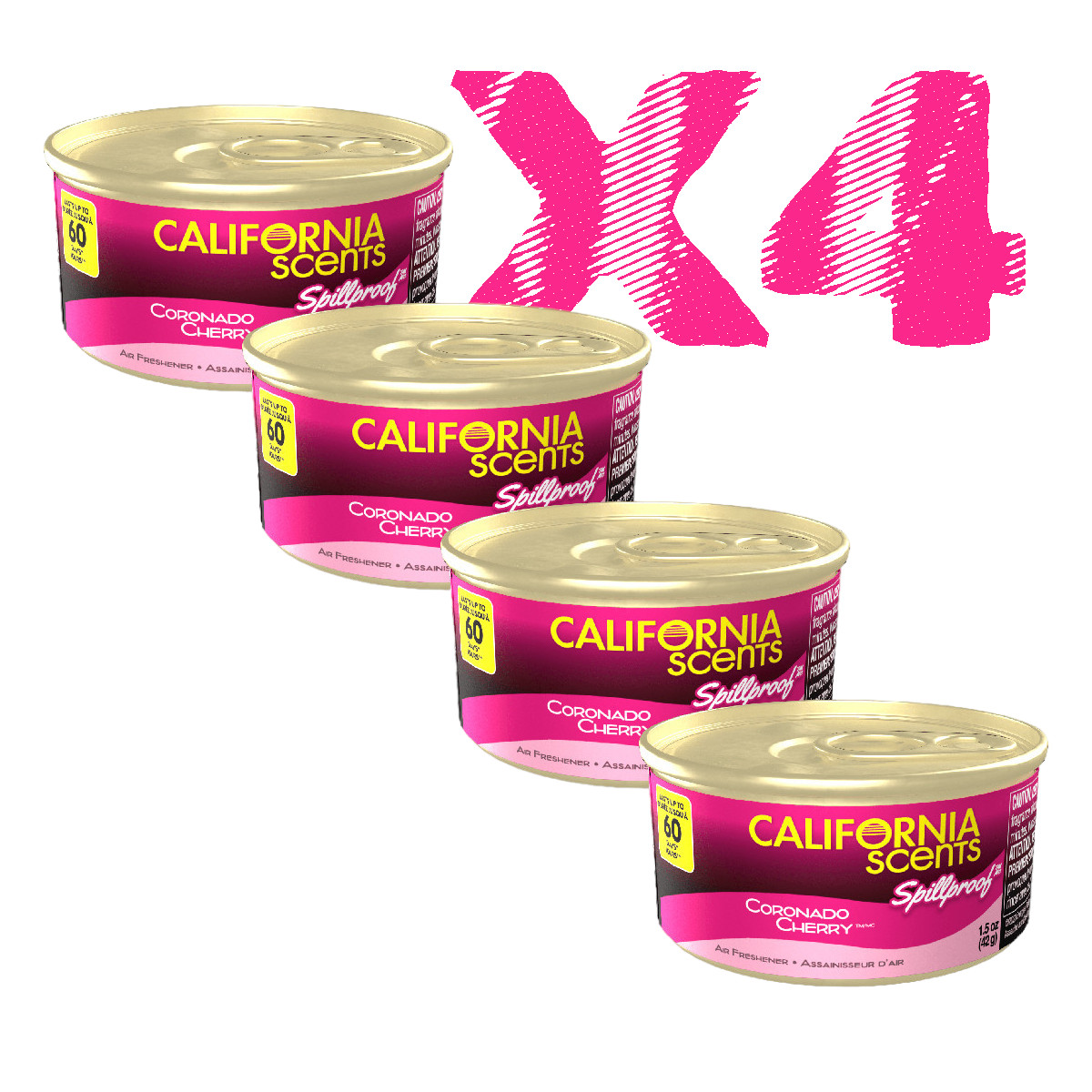 4 Pack Aromatizante Auto California Scents Cherry corcho 60 días.