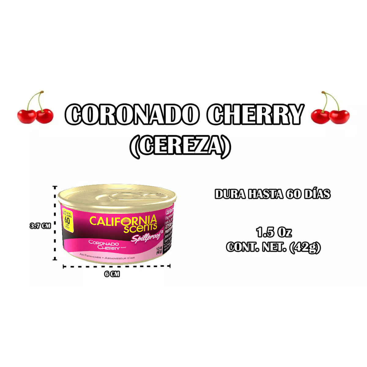 4 Pack Aromatizante Auto California Scents Cherry corcho 60 días.