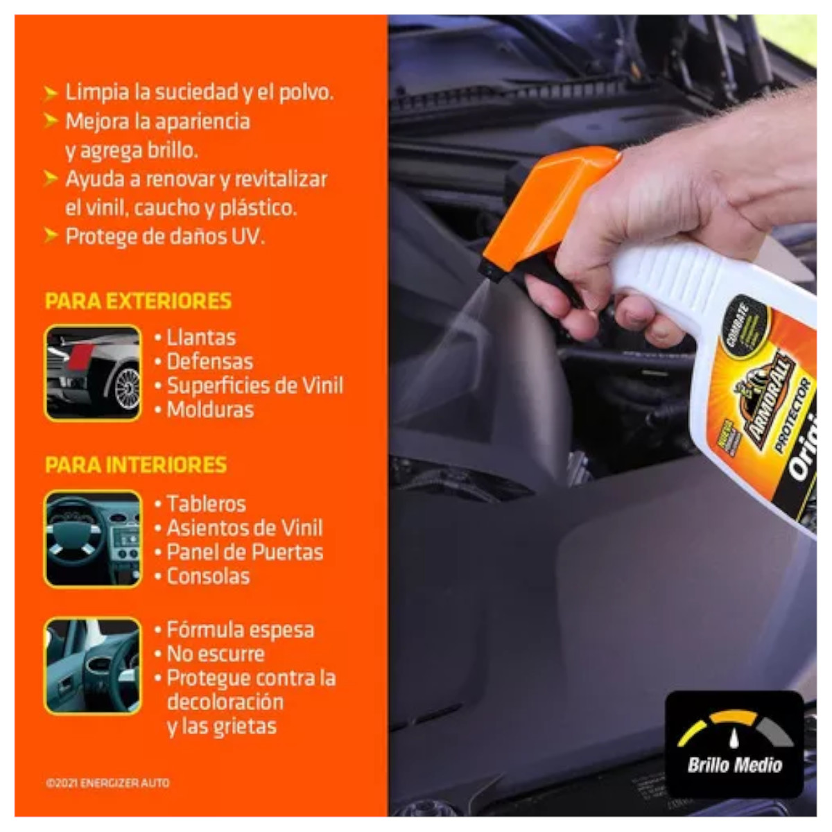 Abrillantador Armor All Brillo Medio Protector 473ml atomizador.