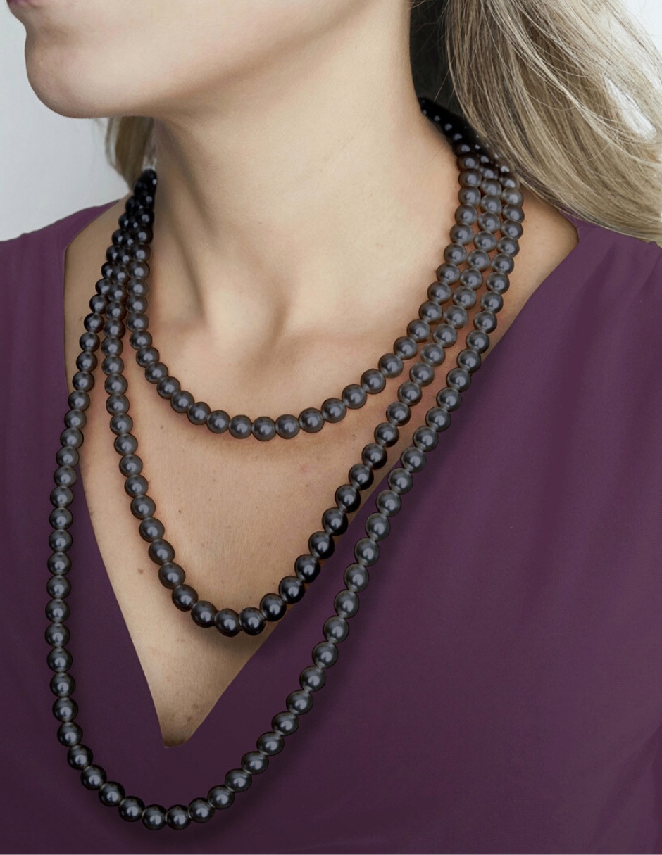 Collar y aretes color Negro Zvezda de plata .925 corte Perlas de cristal