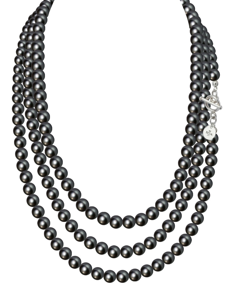 Collar y aretes color Negro Zvezda de plata .925 corte Perlas de cristal