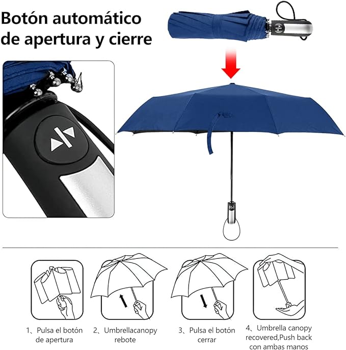 Salandens Paraguas,Sombrillas Para Lluvia Automático,Encendido y Apagado Automático,Paraguas Con 10 Varillas,Sombrilla Para Protección Uv,Paraguas Para Lluvia Anti-Viento,Paraguas De Bolsillo.