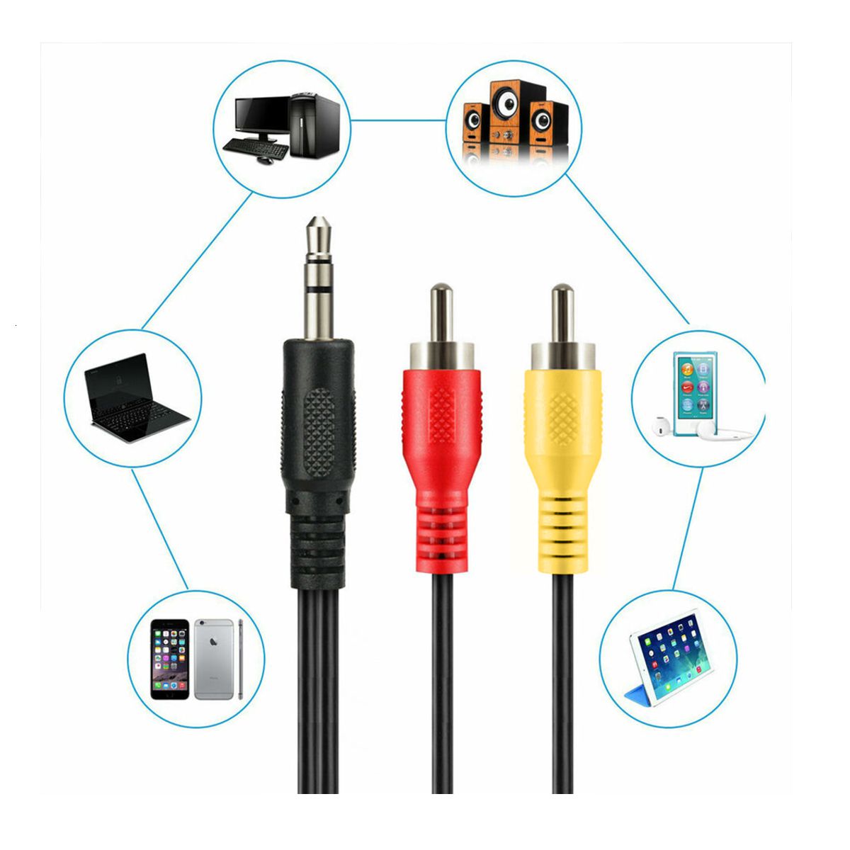 Cable Adaptador de Audio Estereo RCA a 3.5 mm.