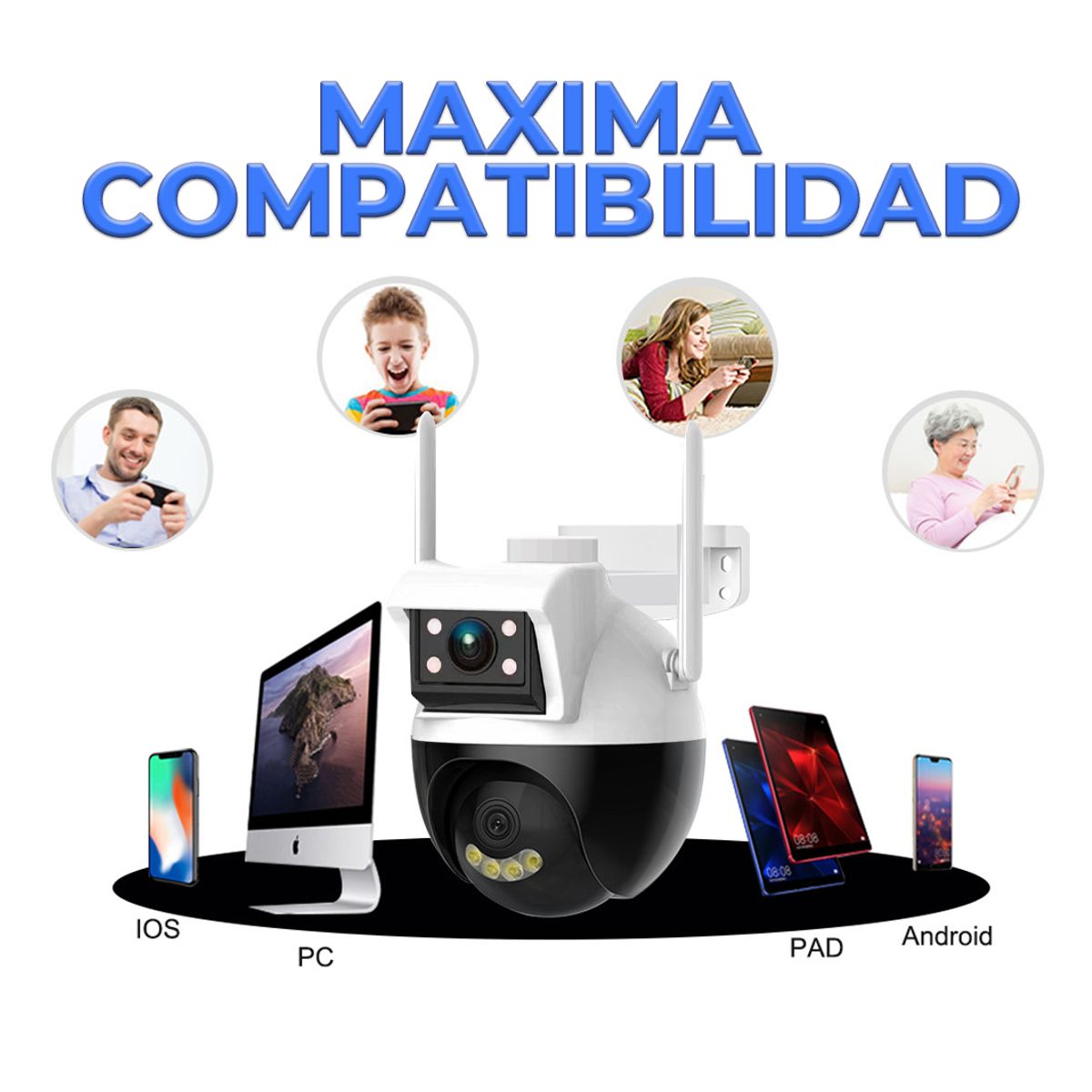 Camara De Seguridad Doble Lente 2+2mpx WIFI PTZ 360 grados Para Interiores y Exteriores.