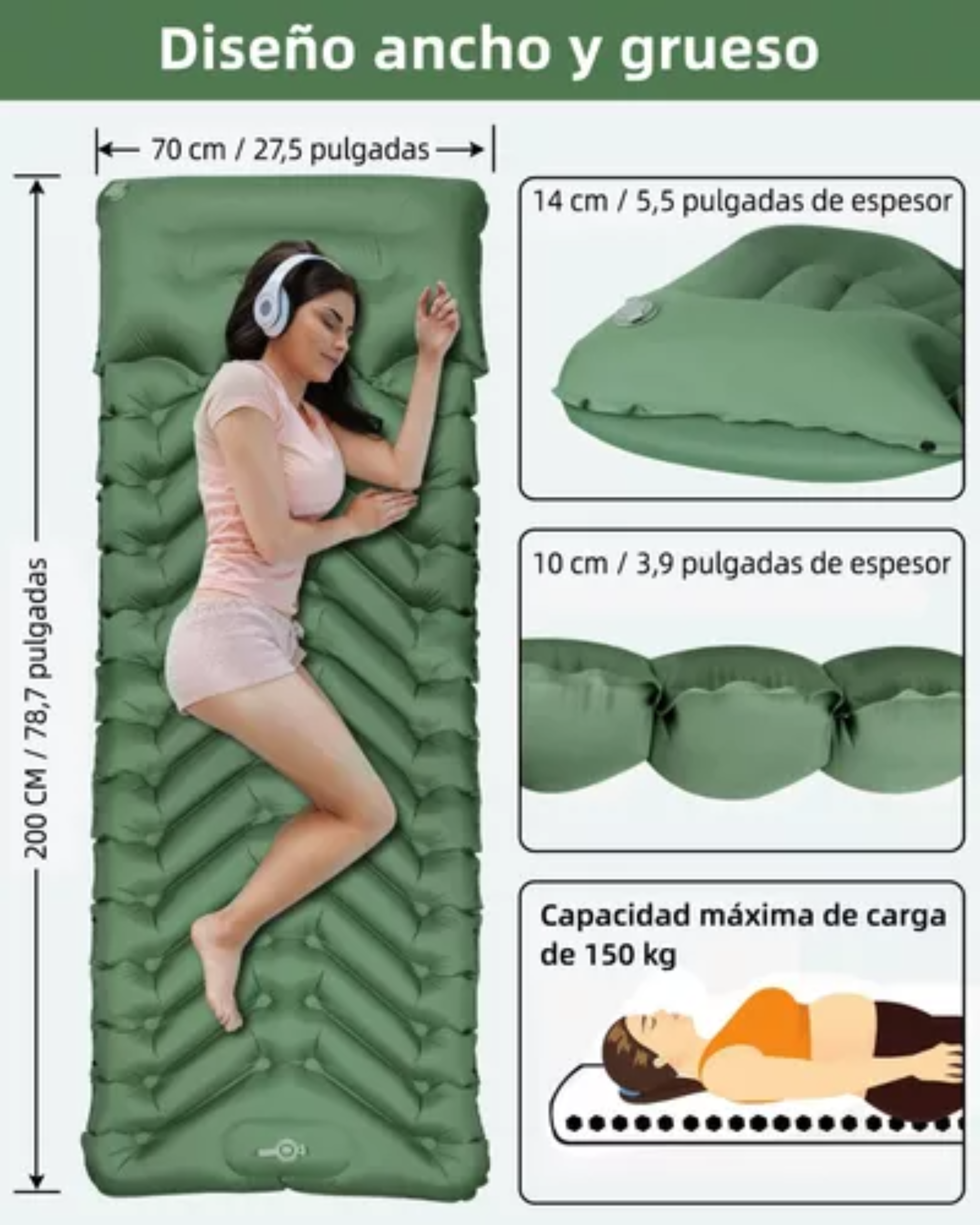 Colchon Inflable De Dormir Portátil Ultraligera Para Acampar.