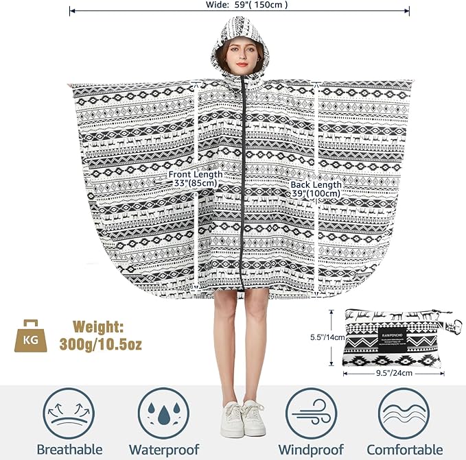 Anyoo - Poncho impermeable para la lluvia, ligero, reutilizable, para senderismo, con capucha, para actividades al aire libre.
