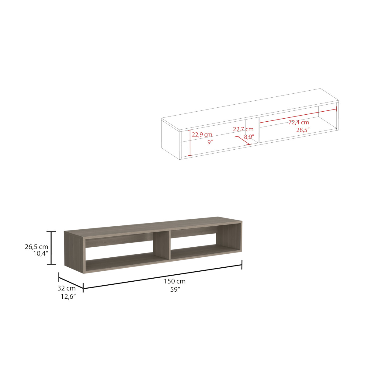 RACK TV ARMABLE TIPO STAND FLOTANTE PARA PANTALLA DE 55 PULGADAS.