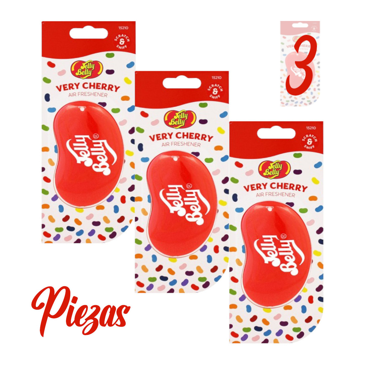 Aromatizante Auto Gel Jelly Belly Very Cherry Colgante 3 pzs.