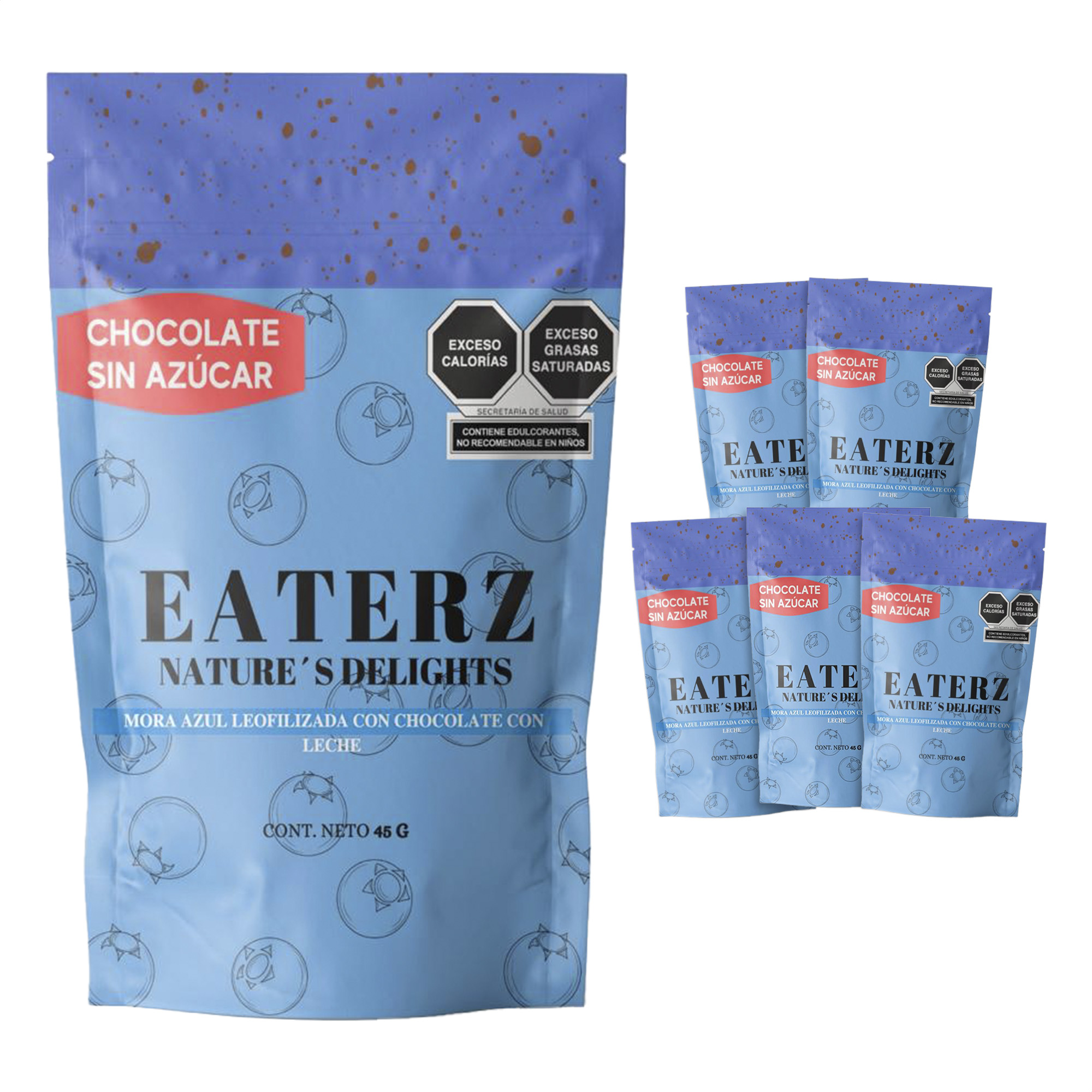  EATERZ | Mora Azul Cubierta de Chocolate con Leche sin Azúcar - 5 Piezas.