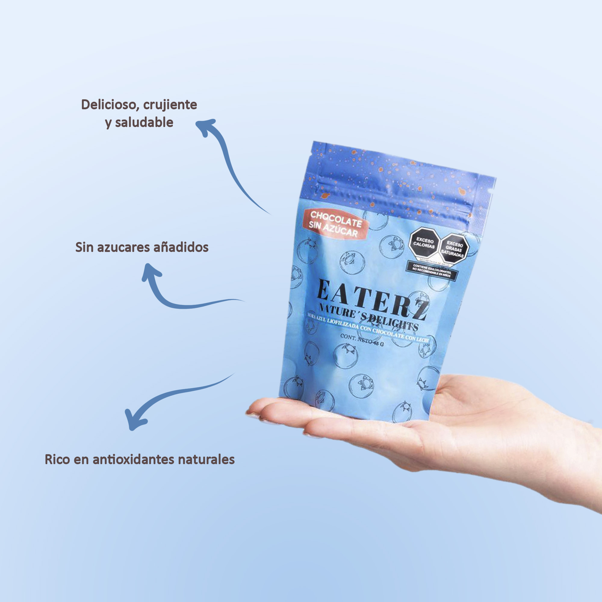  EATERZ | Mora Azul Cubierta de Chocolate con Leche sin Azúcar - 5 Piezas.