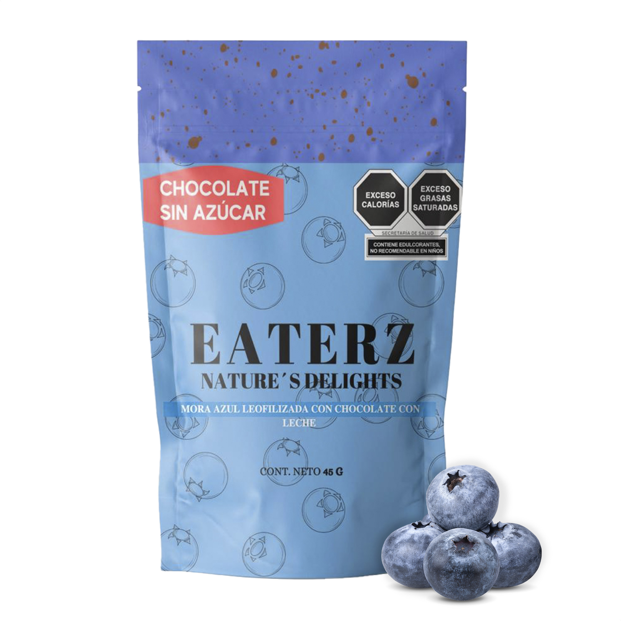  EATERZ | Mora Azul Cubierta de Chocolate con Leche sin Azúcar - 5 Piezas.