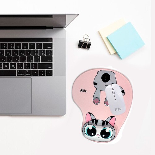 "Tapete Para Raton De Gel Ergonomico Caricaturas Gatos Kawaii Color Gatita Gris "