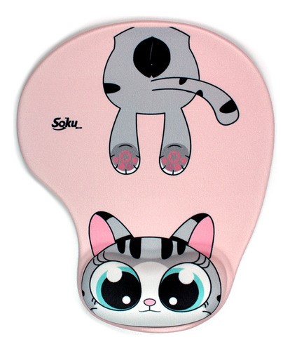 "Tapete Para Raton De Gel Ergonomico Caricaturas Gatos Kawaii Color Gatita Gris "
