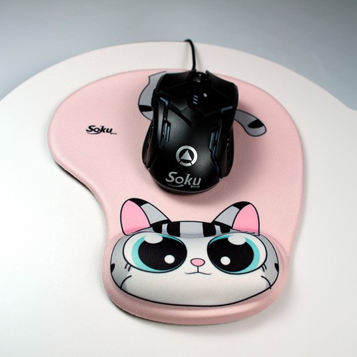 "Tapete Para Raton De Gel Ergonomico Caricaturas Gatos Kawaii Color Gatita Gris "
