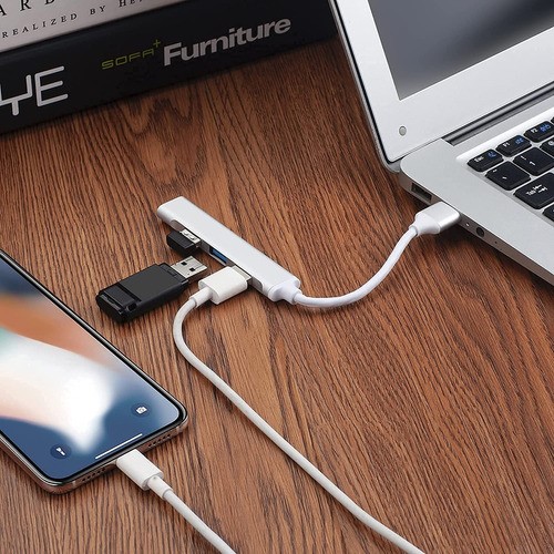 "Hub Usb 3.0 Adaptador Convertidor Ultradelgado Con 4 Puertos blanco "