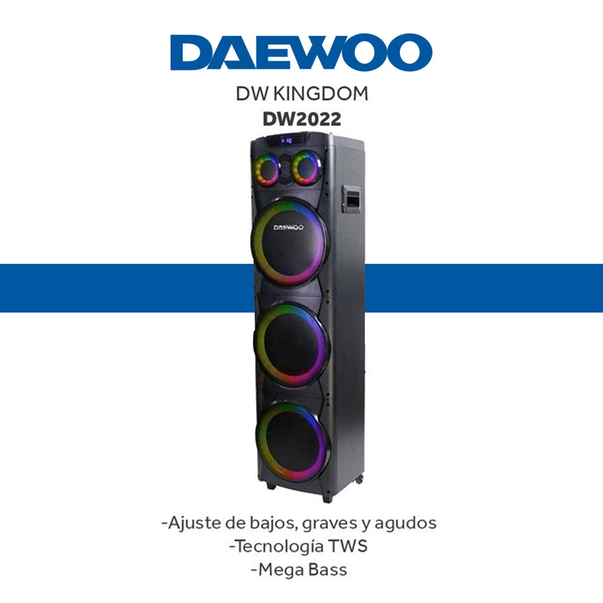 Daewoo Torre De Sonido Bafle Bluetooth Bocina Portátil 10" Luz Led DW-2022