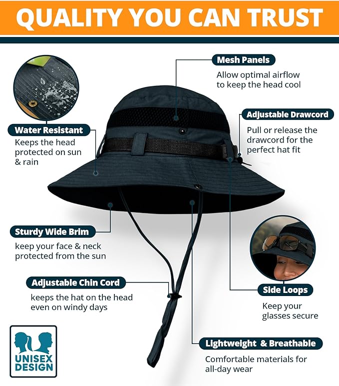 GearTOP Sombrero de sol Boonie - Sombrero de ala ancha para hombres y mujeres, UPF, resistente al agua (serie Wandererer).