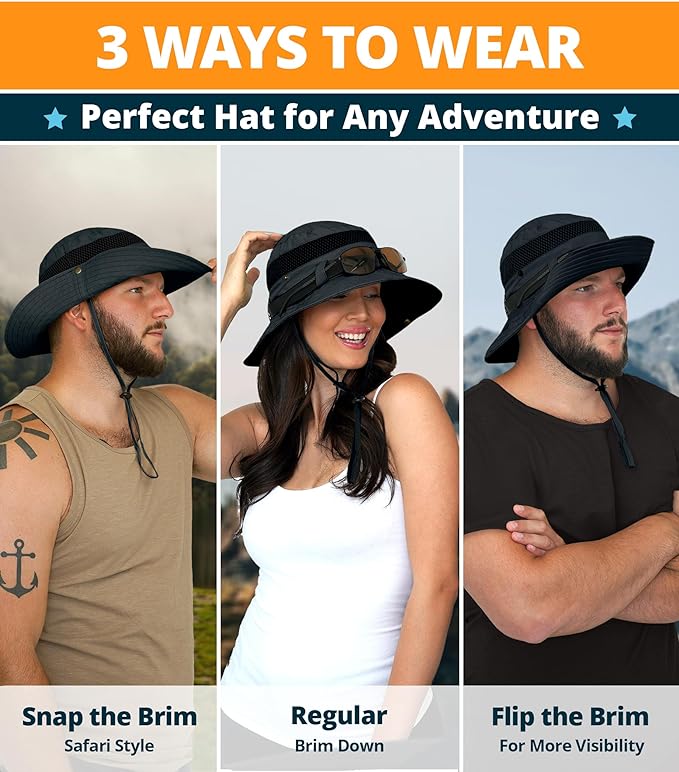 GearTOP Sombrero de sol Boonie - Sombrero de ala ancha para hombres y mujeres, UPF, resistente al agua (serie Wandererer).