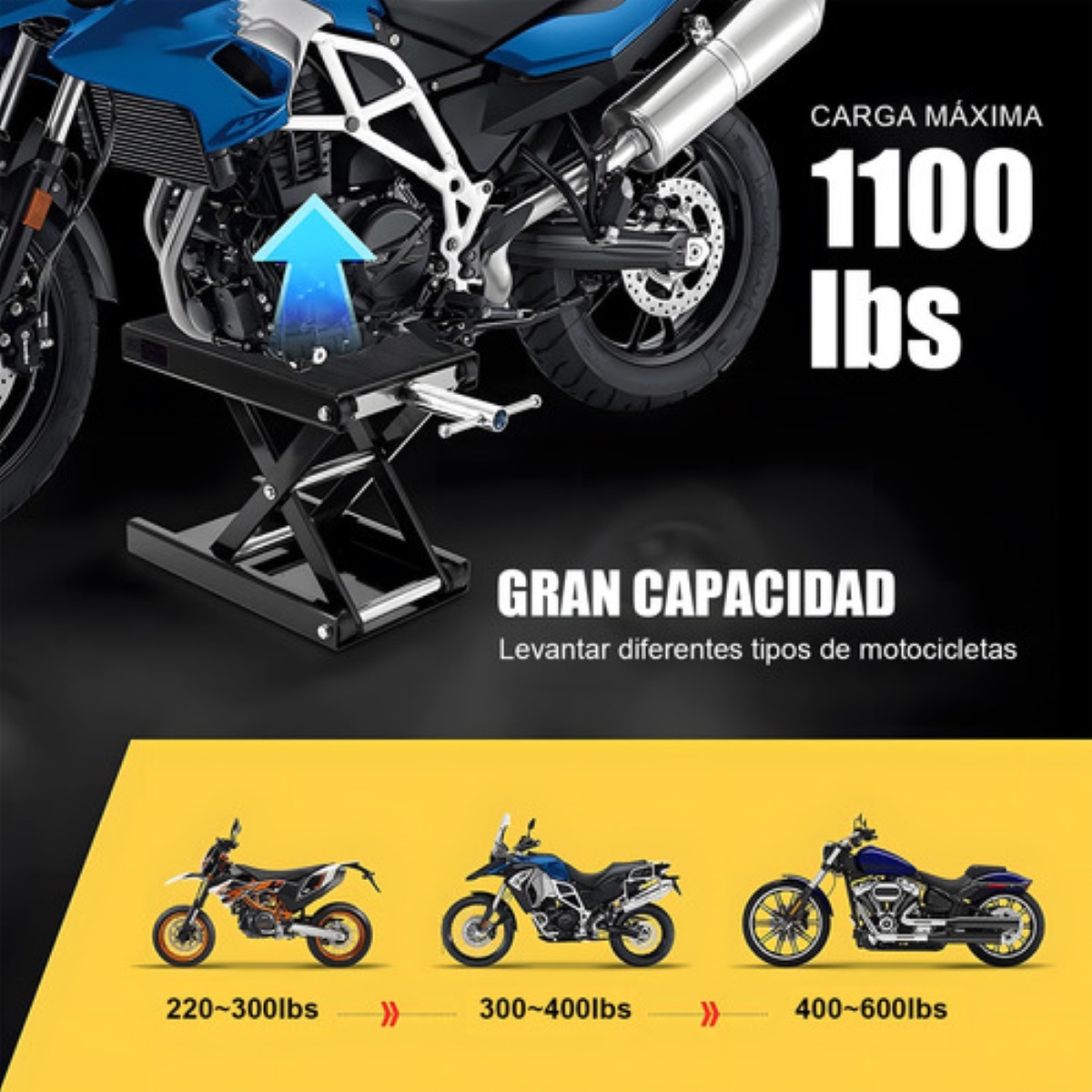 Elevador Mecánico De Motocicleta De 1100lb 90mm-370mm