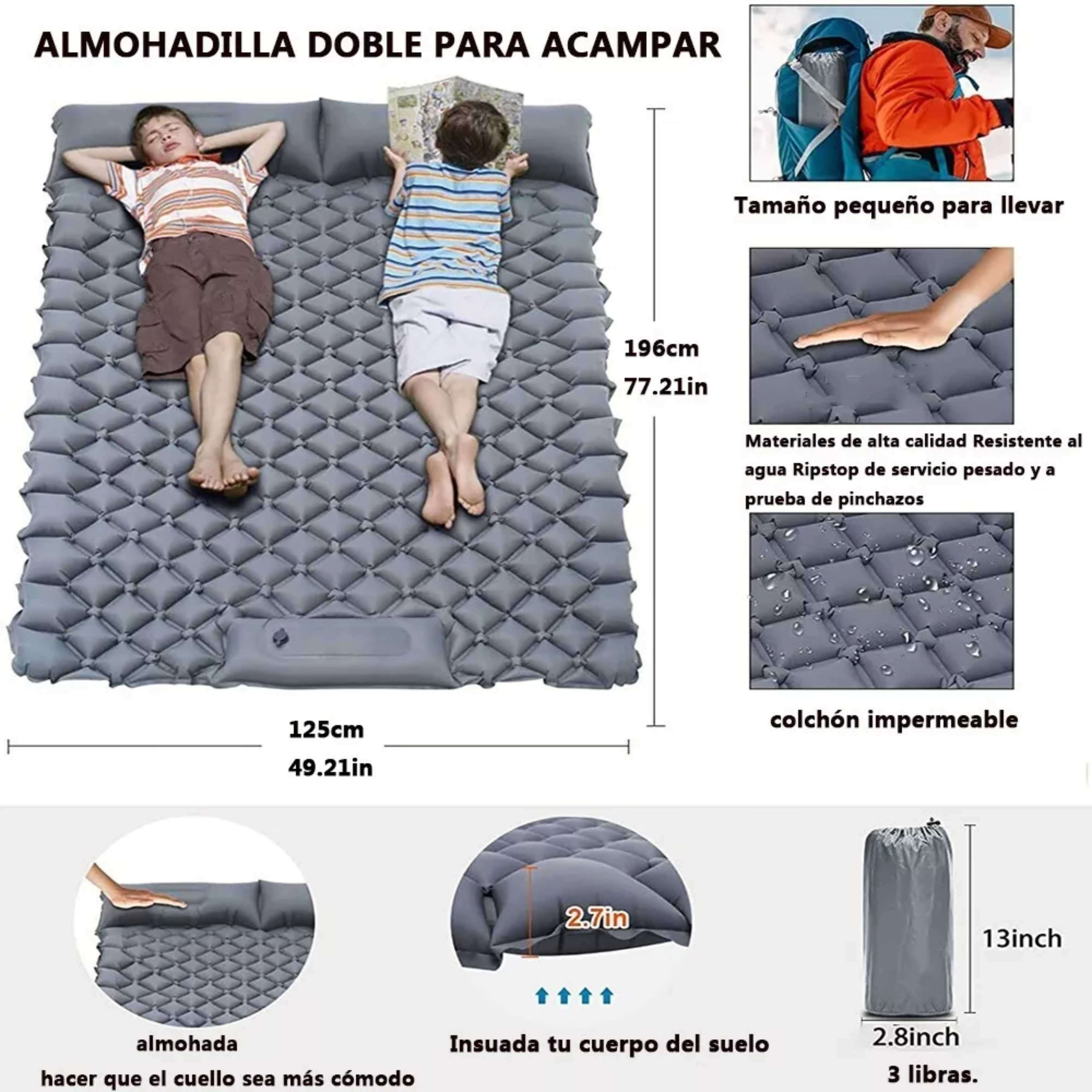 Colchón Inflable De Dormir Doble Portátil De Acampar.