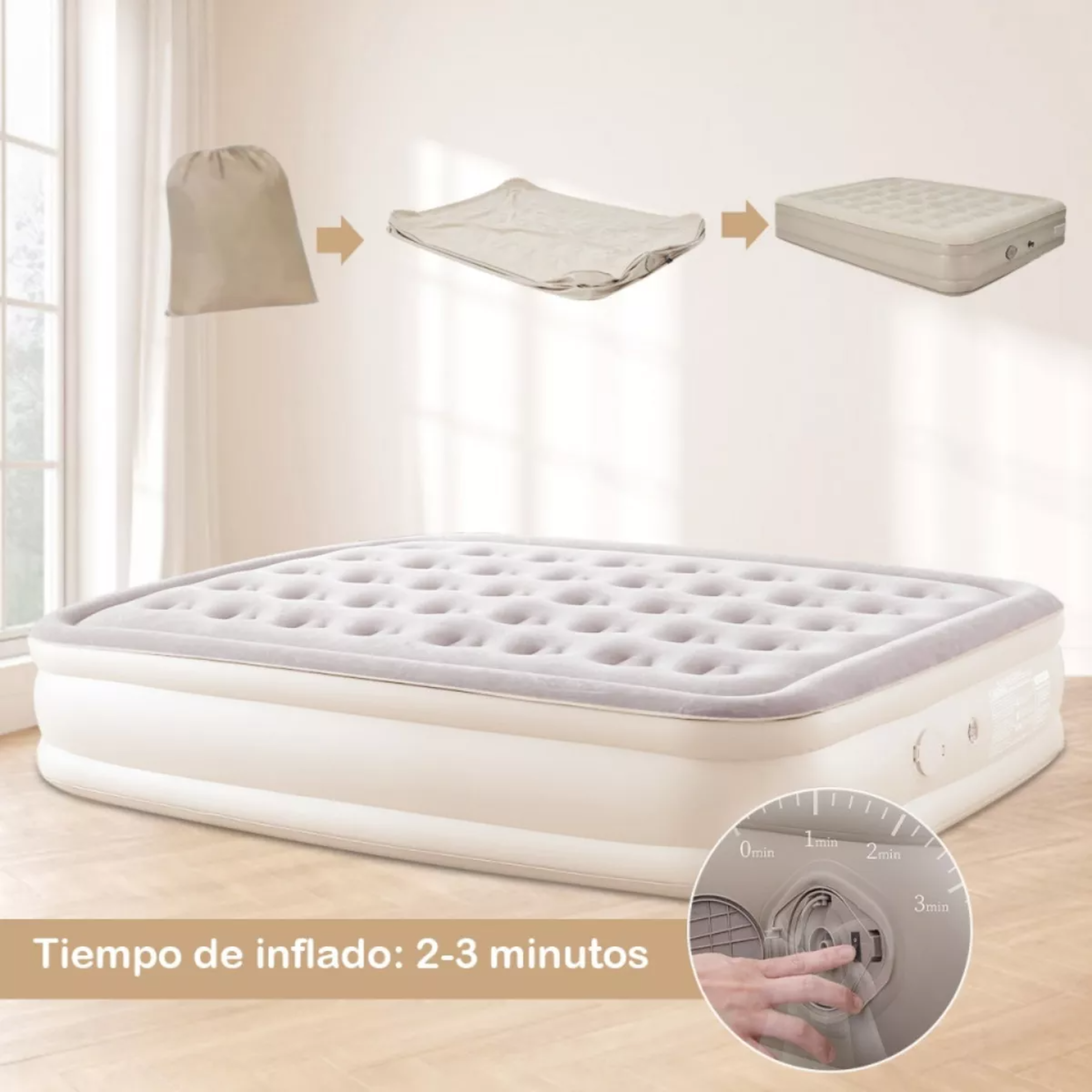Colchon Inflable Matrimonial Con Bomba Inflable Automática.