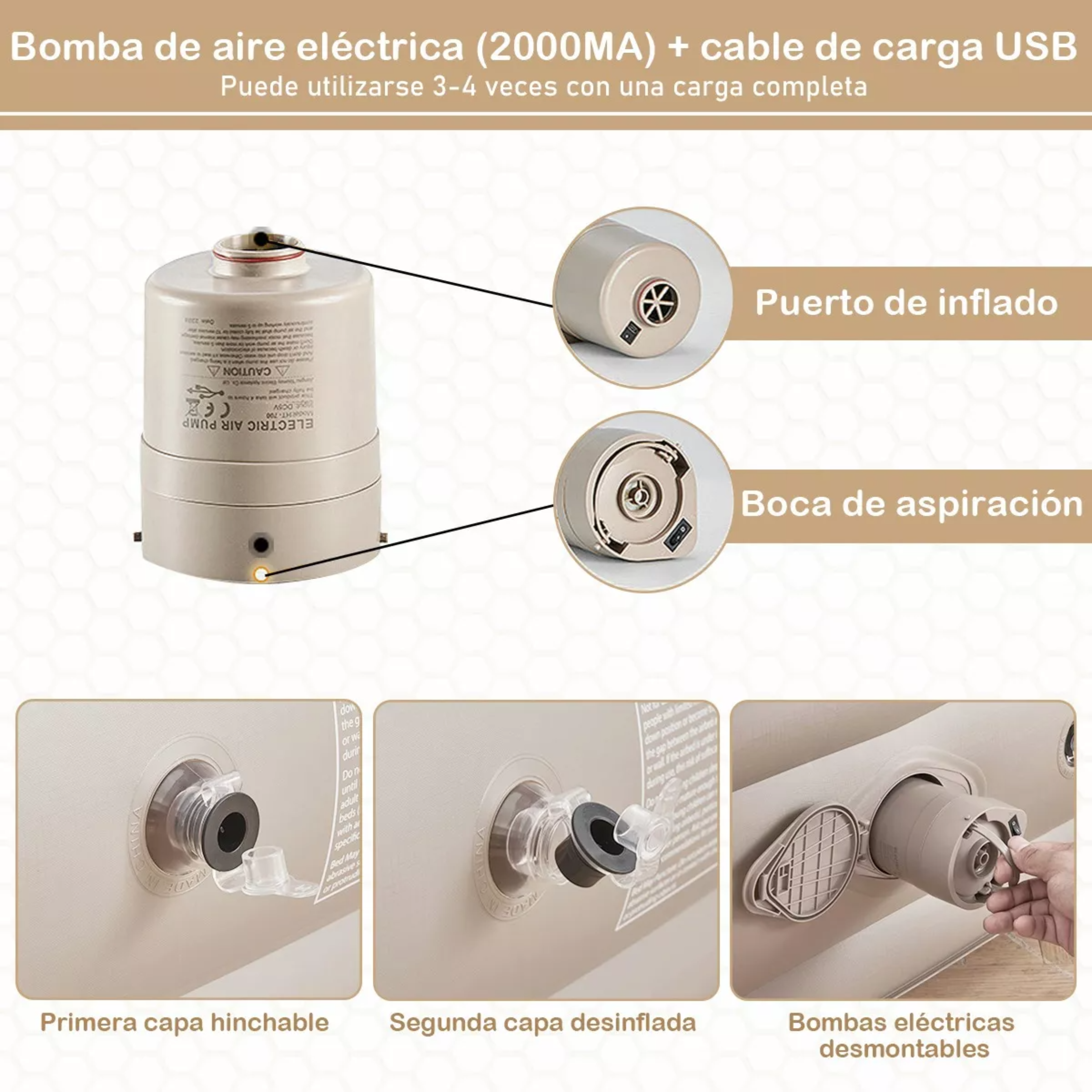 Colchon Inflable Matrimonial Con Bomba Inflable Automática.