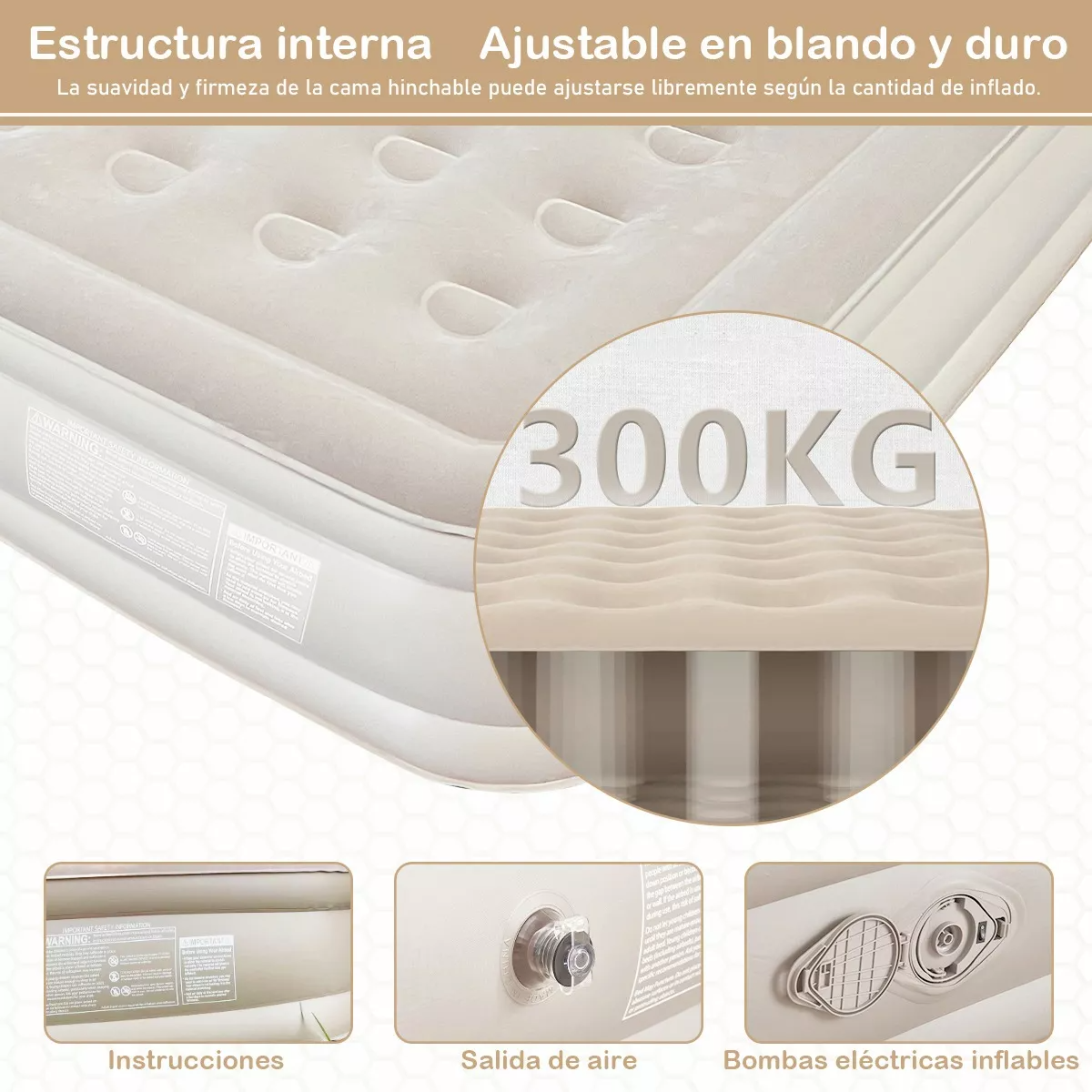Colchon Inflable Matrimonial Con Bomba Inflable Automática.