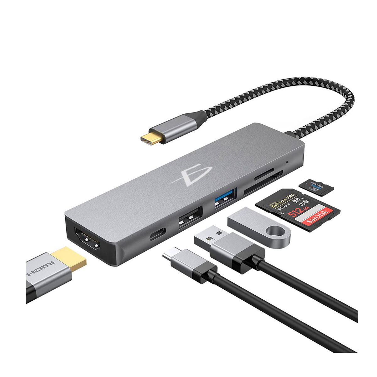 Hub USB Tipo C 3.0 Con 6 Diferentes Puertos Cuerpo Metalico.