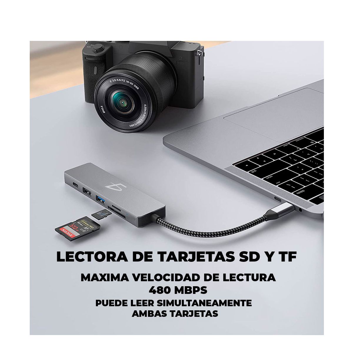 Hub USB Tipo C 3.0 Con 6 Diferentes Puertos Cuerpo Metalico.