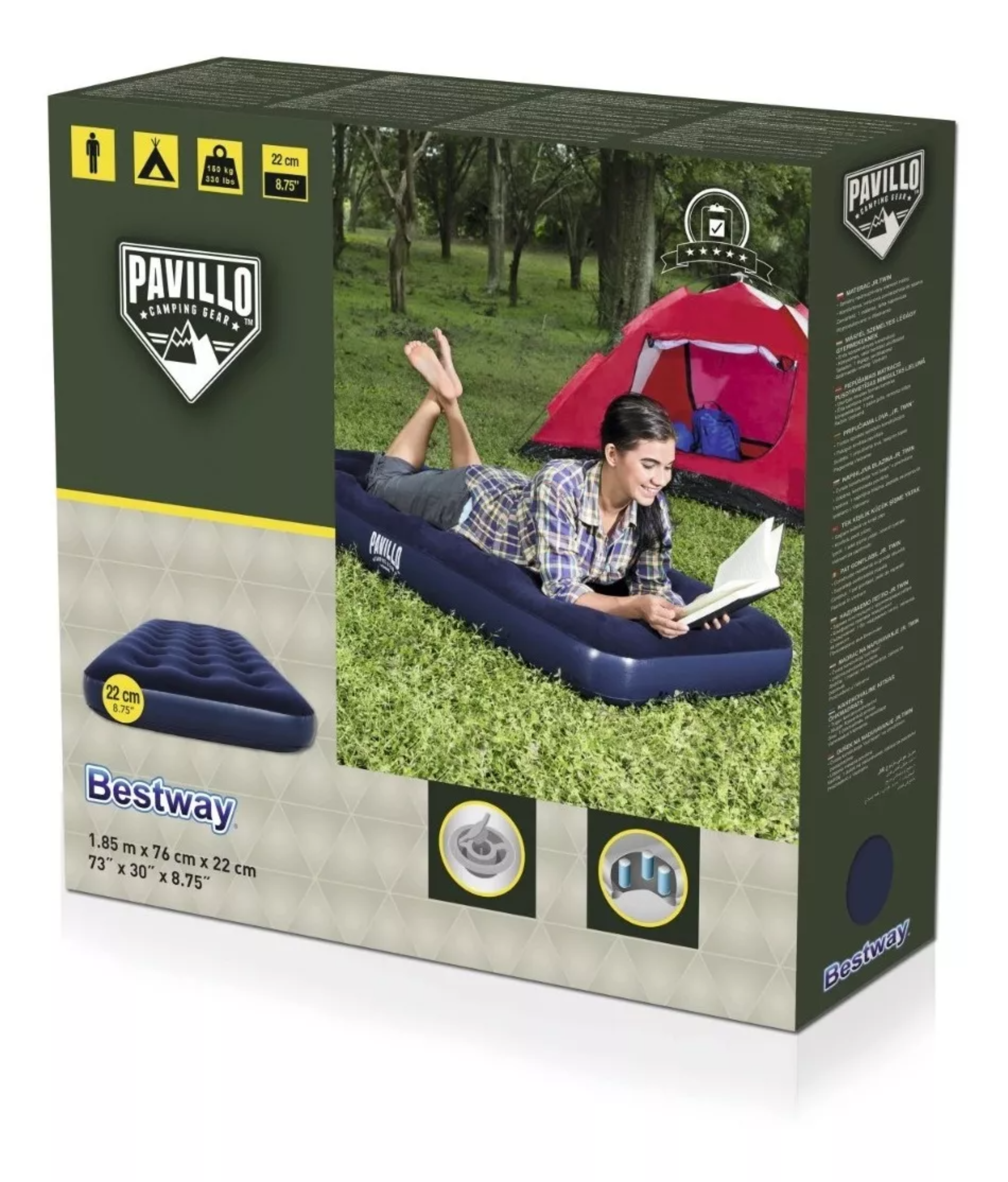 Colchón inflable Bestway 67000 color azul hasta 150kg de 76cm x 185cm x 22cm.