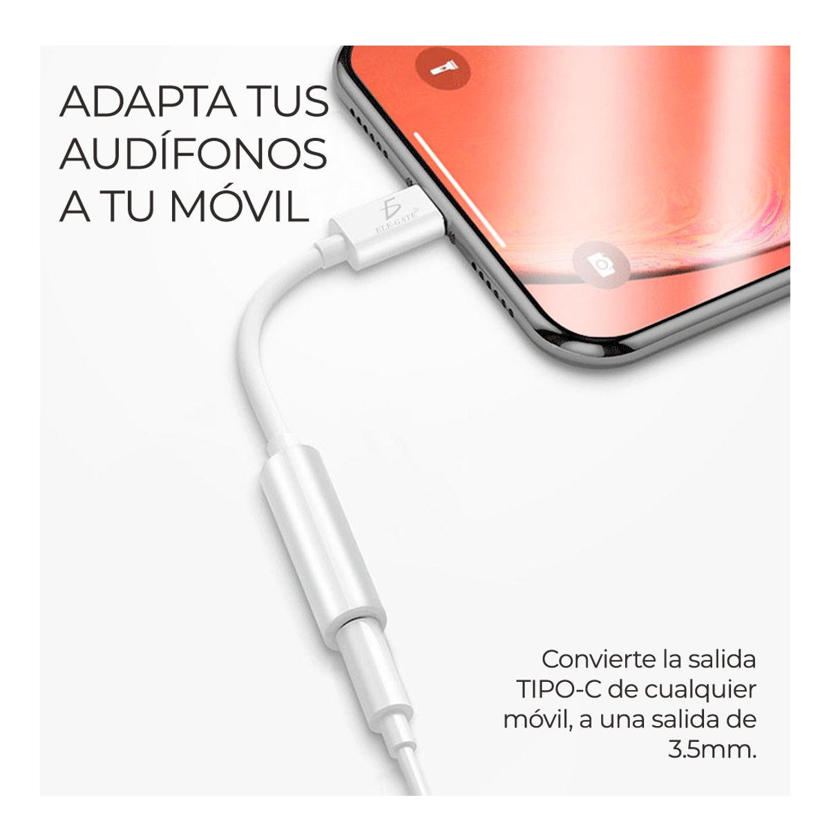 Adaptador USB Tipo C a Salida Auxiliar 3.5mm Para Celular .