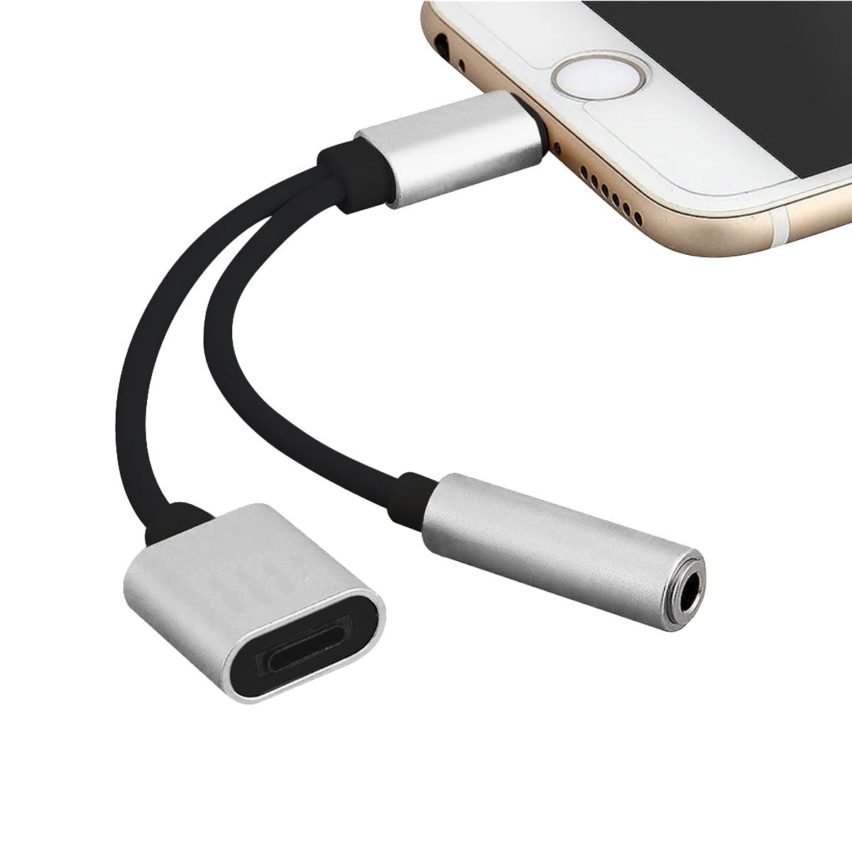Adaptador Lightning a Auxiliar 3.5mm y Lughtning Audio y Carga Simultanea Compatible Con Iphone.