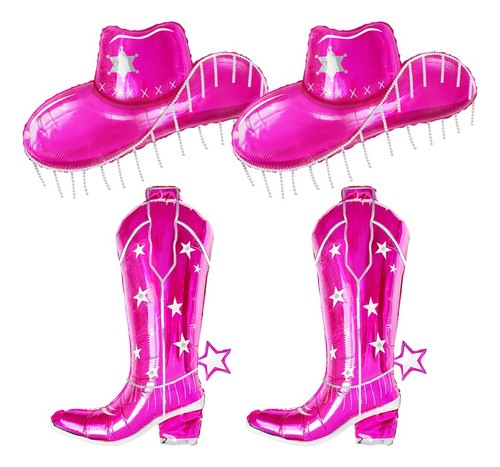 "4×botas Sombrero Globo Vaquero Vaquera Fiesta Decoración rosa "