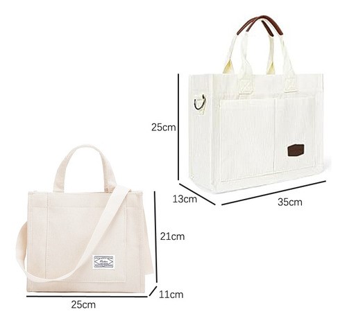 2 Uds Bolsas Tote De Pana Con Múltiples Bolsillos Para Mujer blanco.