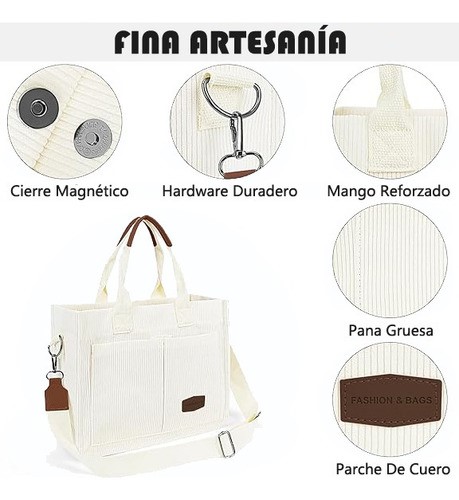 2 Uds Bolsas Tote De Pana Con Múltiples Bolsillos Para Mujer blanco.