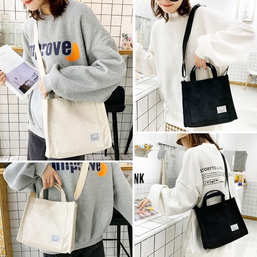 2 Uds Bolsas Tote De Pana Con Múltiples Bolsillos Para Mujer blanco.