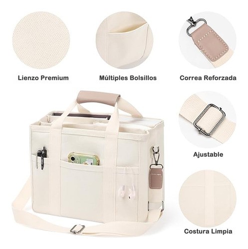 2 Uds Bolsas Totes De Mano Lona Multicapa De Gran Capacidad Blanco