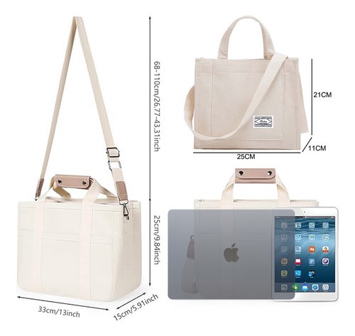 2 Uds Bolsas Totes De Mano Lona Multicapa De Gran Capacidad Blanco