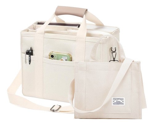 2 Uds Bolsas Totes De Mano Lona Multicapa De Gran Capacidad Blanco